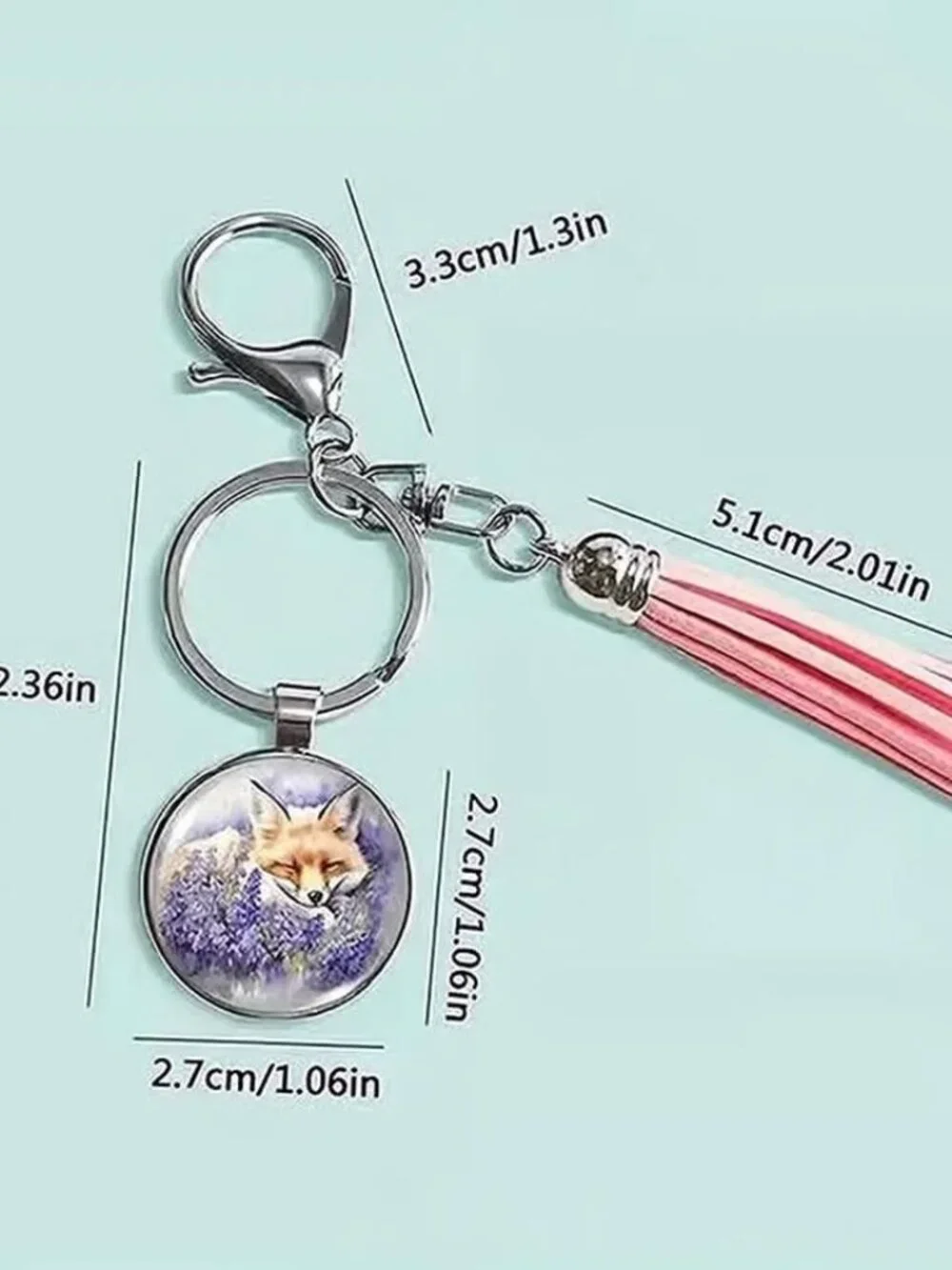 Stainless Steel FOX Keyring Keychain with Pink Tassell Accessory